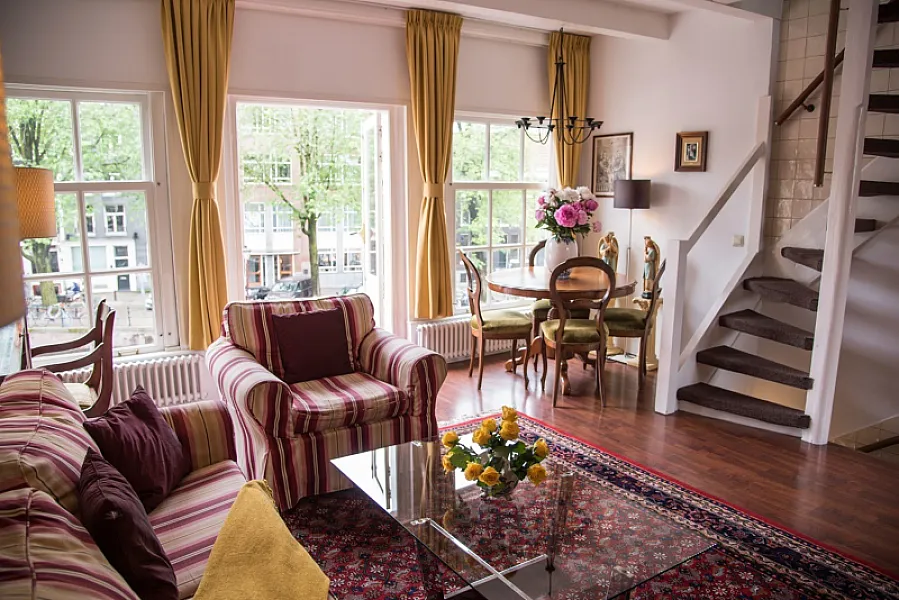 Living Area with the of stairs Prinsen apartment Amsterdam