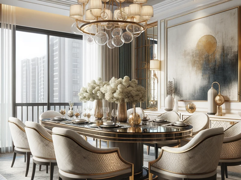 Dining area with table and chairs